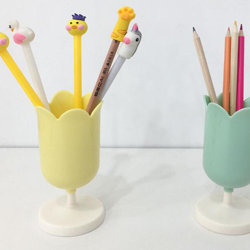 Kawaii Plastic Tulip Pen Holder, Yellow - Image 2