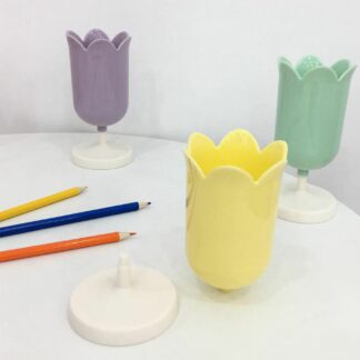 Kawaii Plastic Tulip Pen Holder, Yellow