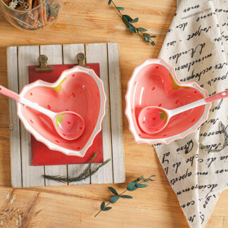 Kawaii Strawberry Hearts Cute Ceramic Bowl