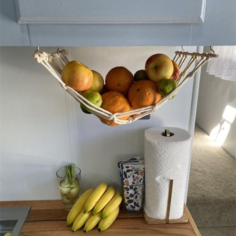 Cotton Rope Fruit Hanging Basket Storage Mesh Bag For Kitchen - Image 2