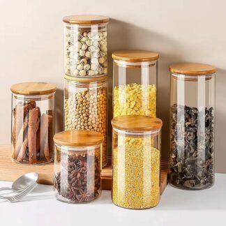 550ml Glass Container With Bamboo Cover Storage Jar