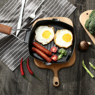 24cm Konco Non-stick Iron Steak Frying Pan  Striped Square Grill Plate