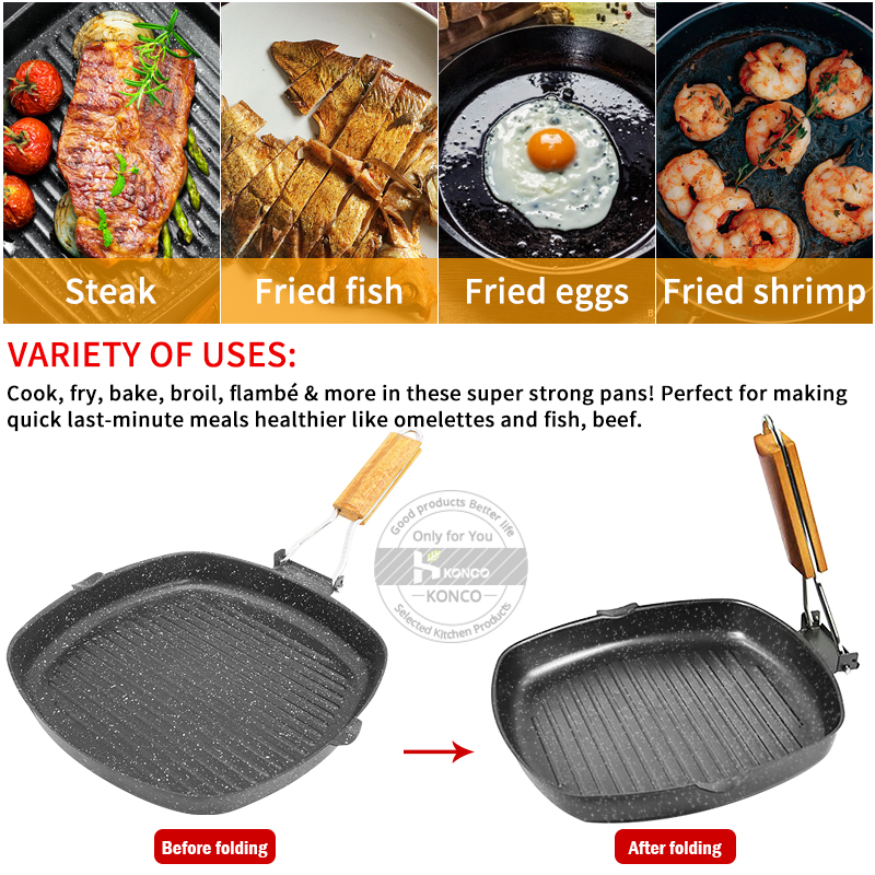 24cm Konco Non-stick Iron Steak Frying Pan Striped Square Grill Plate - Image 5
