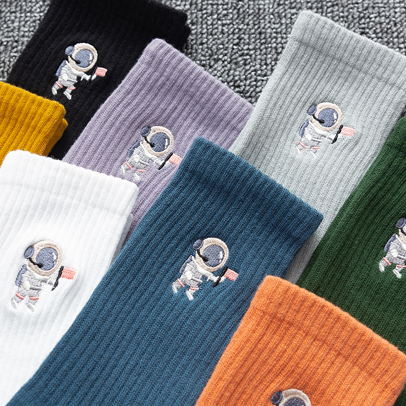 5 Pairs Cute Embroidery Astronaut Women's Socks - Image 2