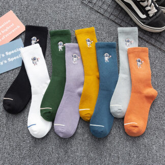 5 Pairs Cute Embroidery Astronaut Women's Socks