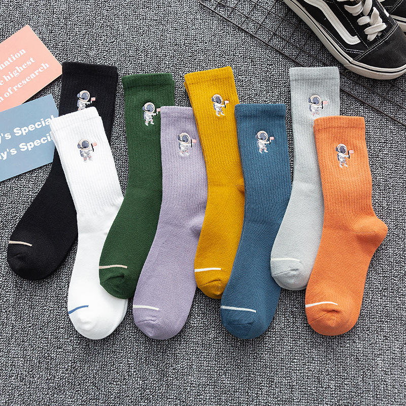 5 Pairs Cute Embroidery Astronaut Women's Socks