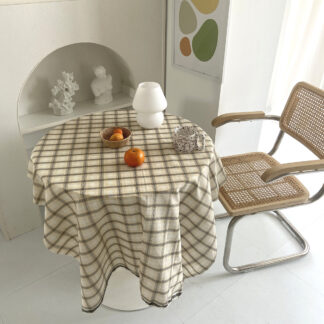 Beige Dormitory Large Plaid Tablecloth For Home Decor