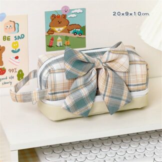 Large Capacity Canvas Grid Pencil Bags