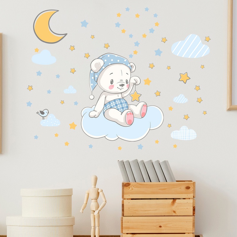 Luminous Bear Sitting On The Cloud Wall Stickers For Kids Room Decor - Image 2