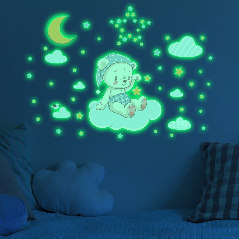 Luminous Bear Sitting On The Cloud Wall Stickers For Kids Room Decor - Image 3
