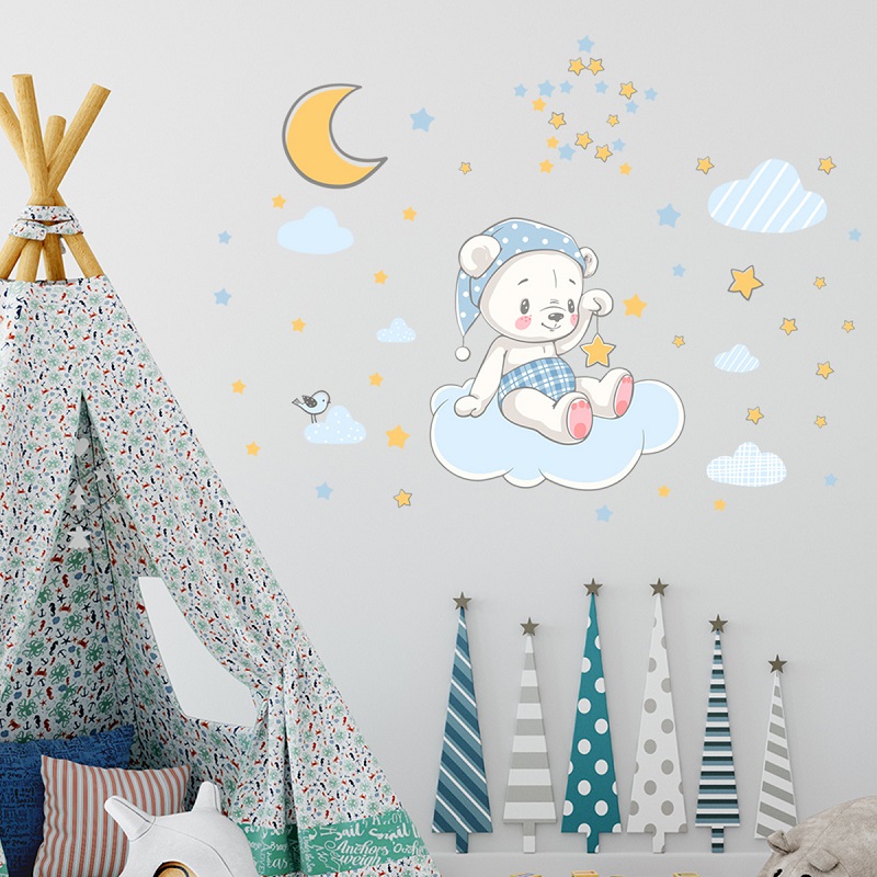 Luminous Bear Sitting On The Cloud Wall Stickers For Kids Room Decor - Image 4