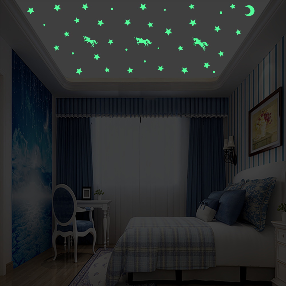 Luminous Cartoon Unicorn Stars Moon Wall Sticker for Kids Rooms - Image 2
