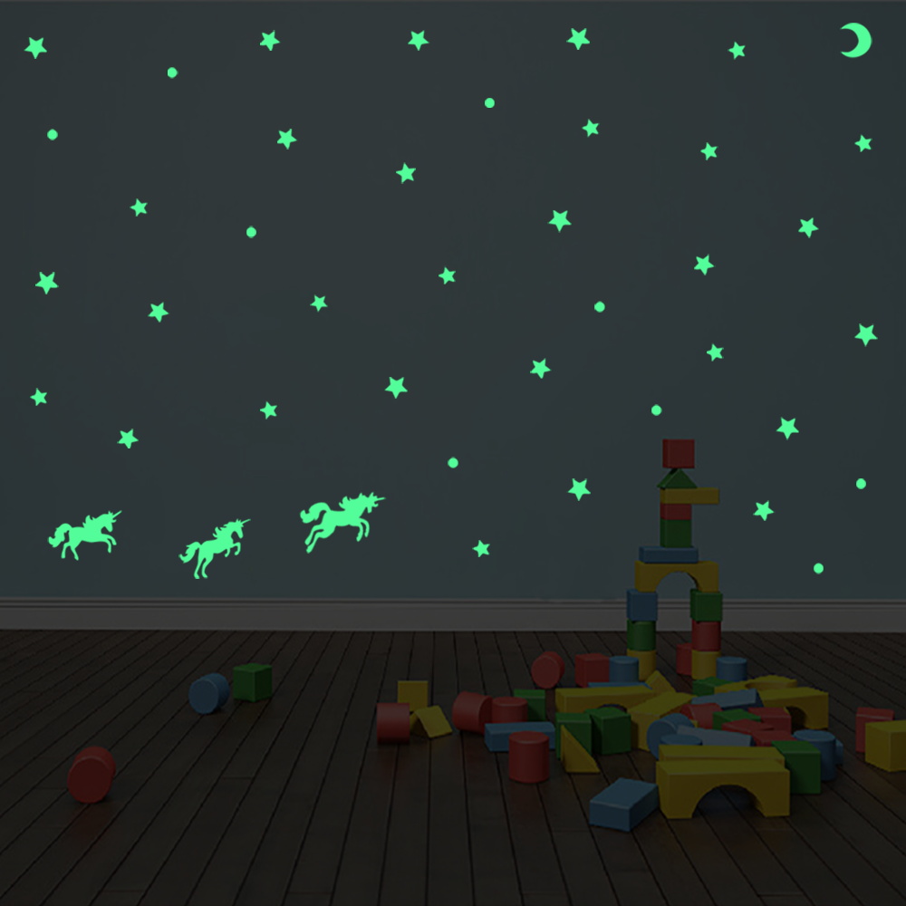 Luminous Cartoon Unicorn Stars Moon Wall Sticker for Kids Rooms - Image 3