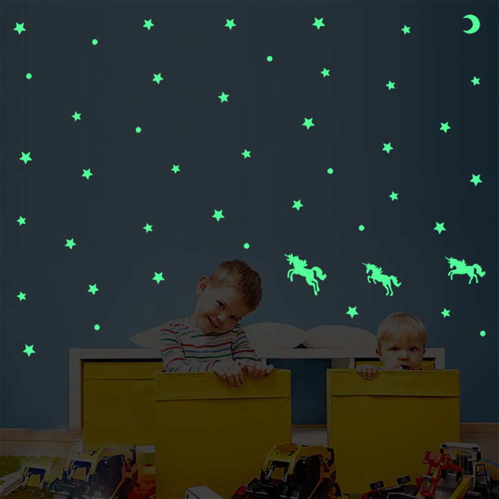 Luminous Cartoon Unicorn Stars Moon Wall Sticker for Kids Rooms - Image 4