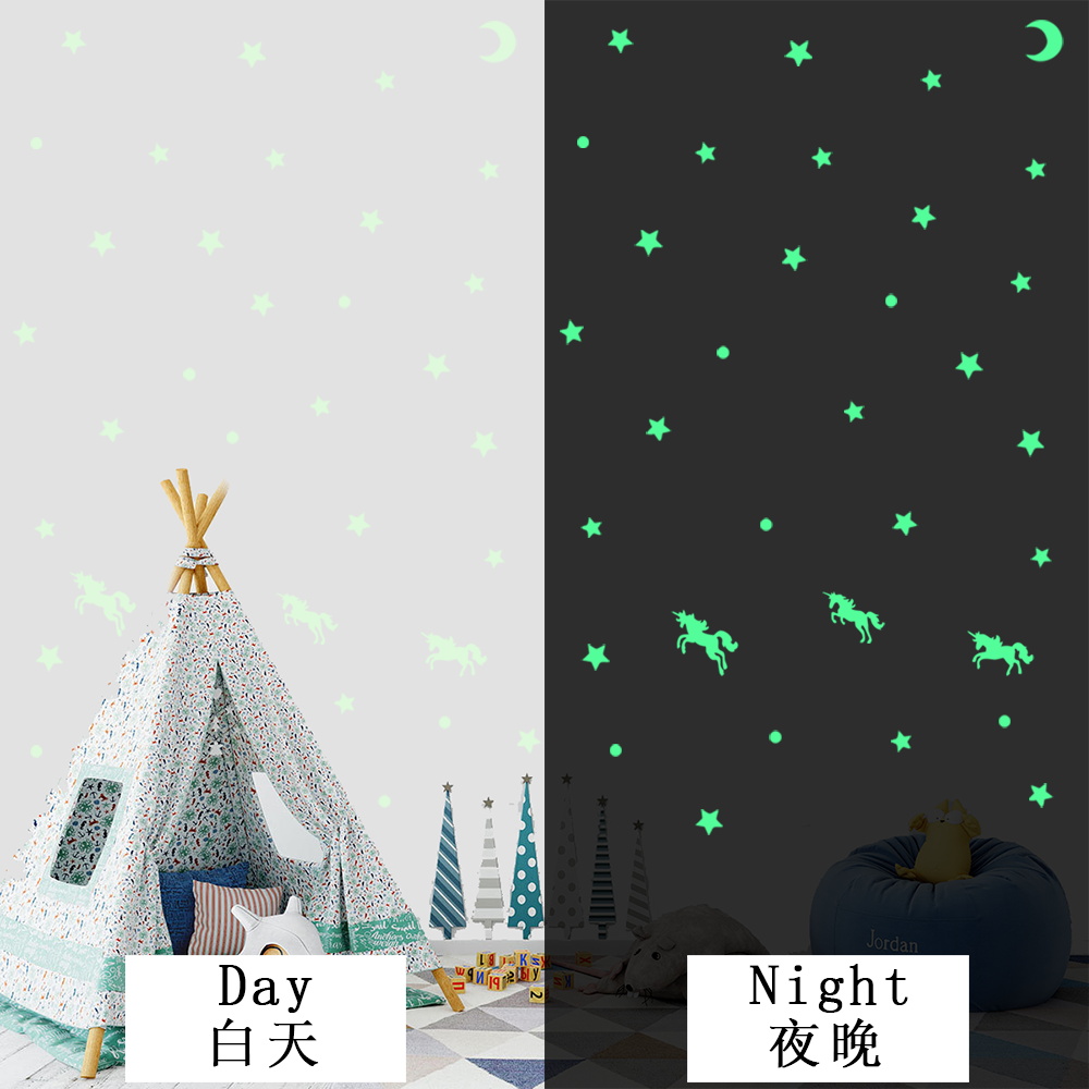 Luminous Cartoon Unicorn Stars Moon Wall Sticker for Kids Rooms - Image 5