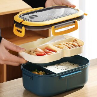 2 Layers Grids Blue Lunch Box, Microwave Safe
