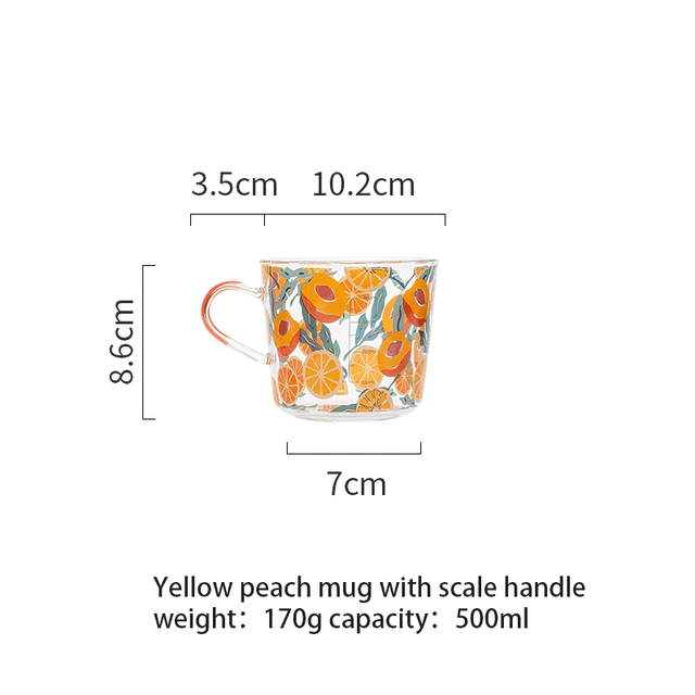 500ml Yellow Peach Glass Tea Milk Cups With Scale - Image 2