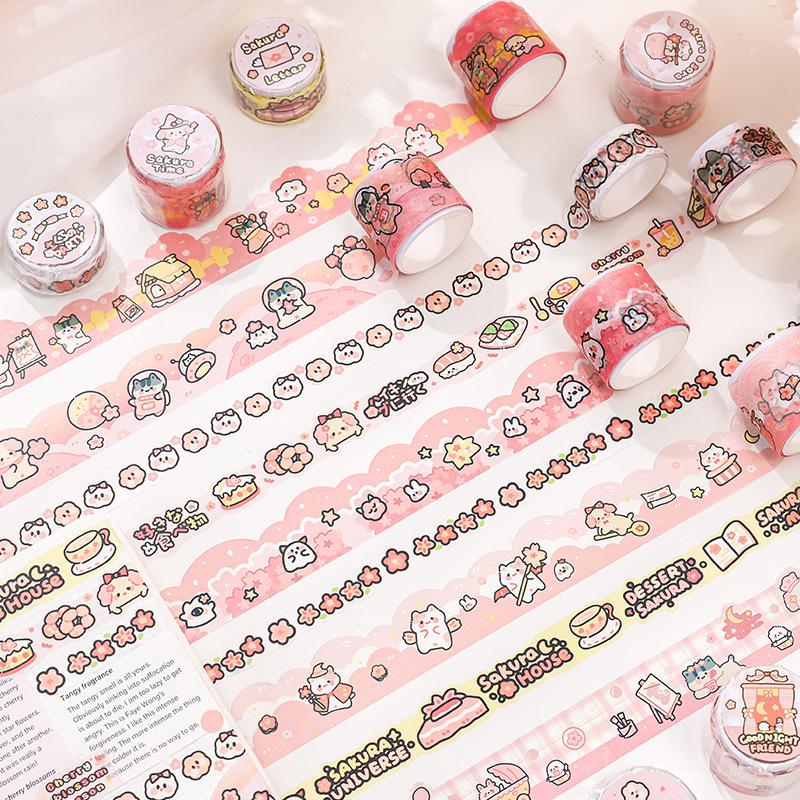 Roll Cute Pink Cherry Blossoms Shaped Washi Tape - Image 2