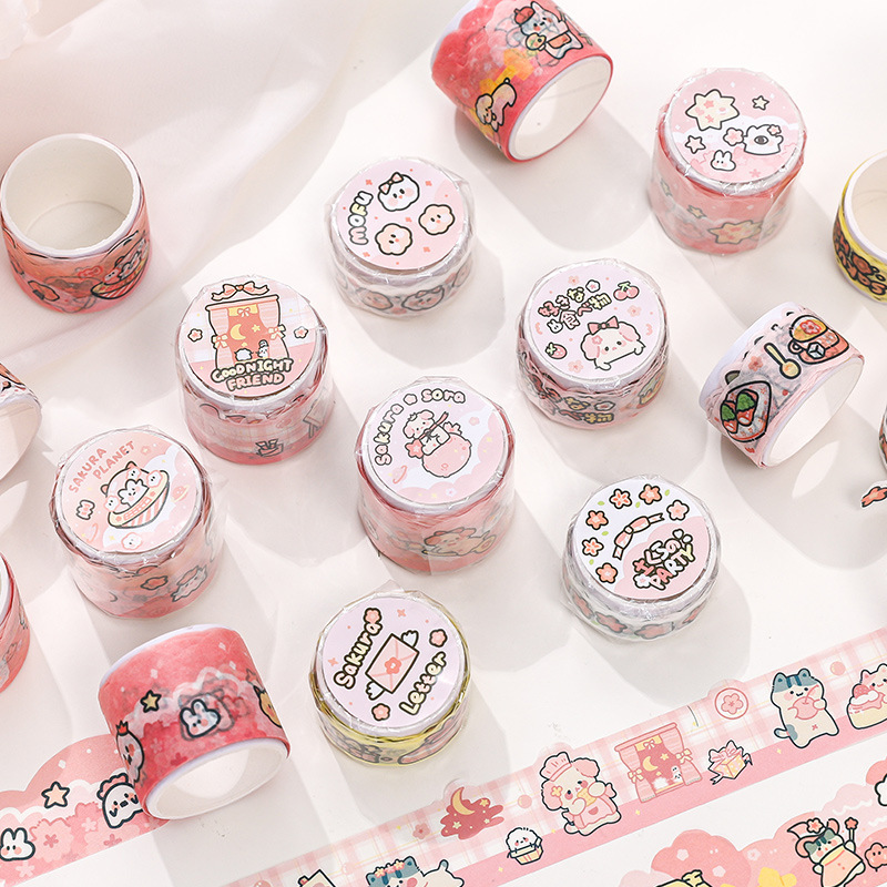 Roll Cute Pink Cherry Blossoms Shaped Washi Tape - Image 4
