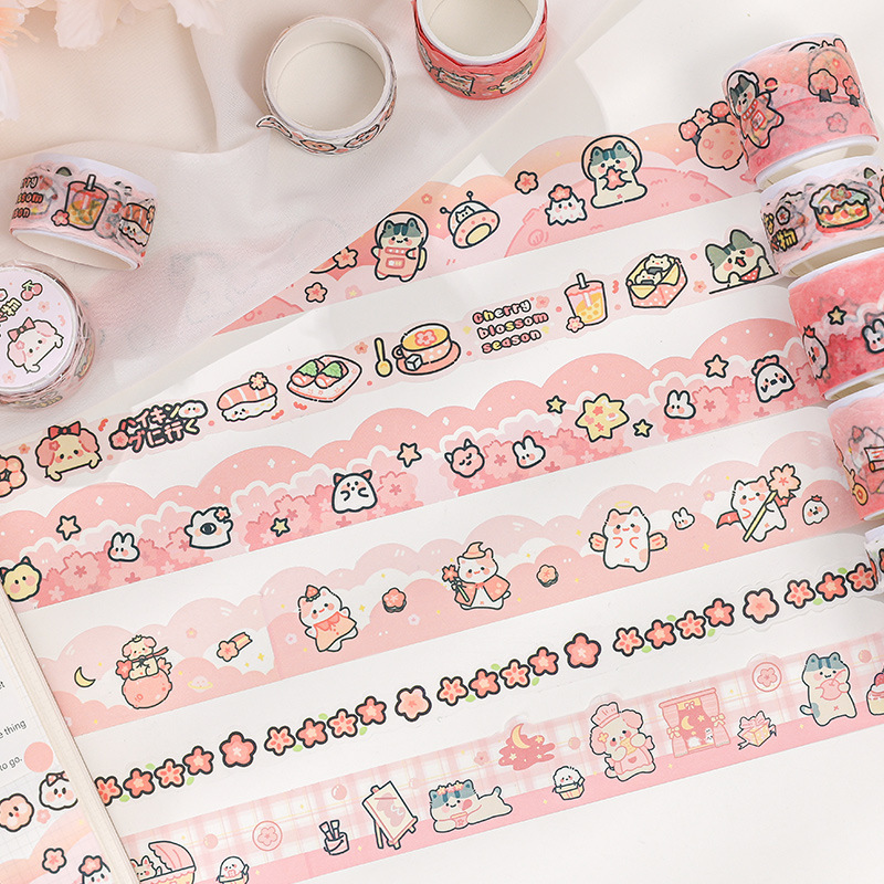 Roll Cute Pink Cherry Blossoms Shaped Washi Tape