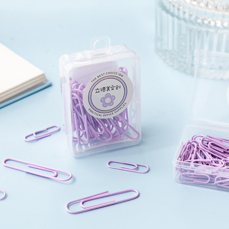 50 PCS Macaron Colored Metal Paper Clips Box