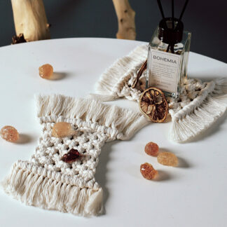 Macrame Beige Fringe Boho Cup Coasters