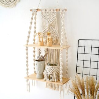 Macrame Wall Floating Shelf 2 Tier Hand Woven