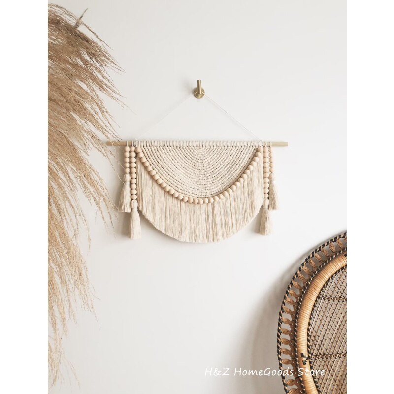 Macrame Wall Hanging Tapestry with Wood - Image 2