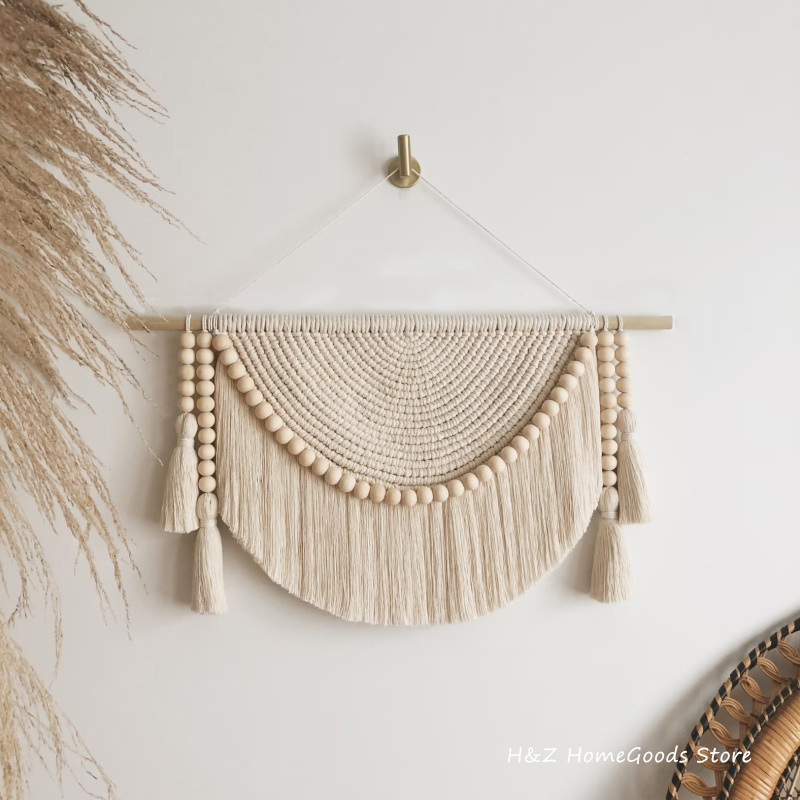Macrame Wall Hanging Tapestry with Wood
