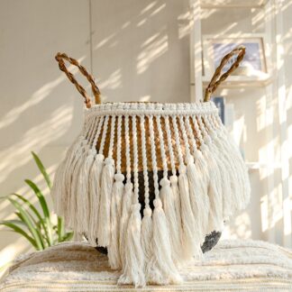 Macrame Woven Wicker Basket Handmade Boho