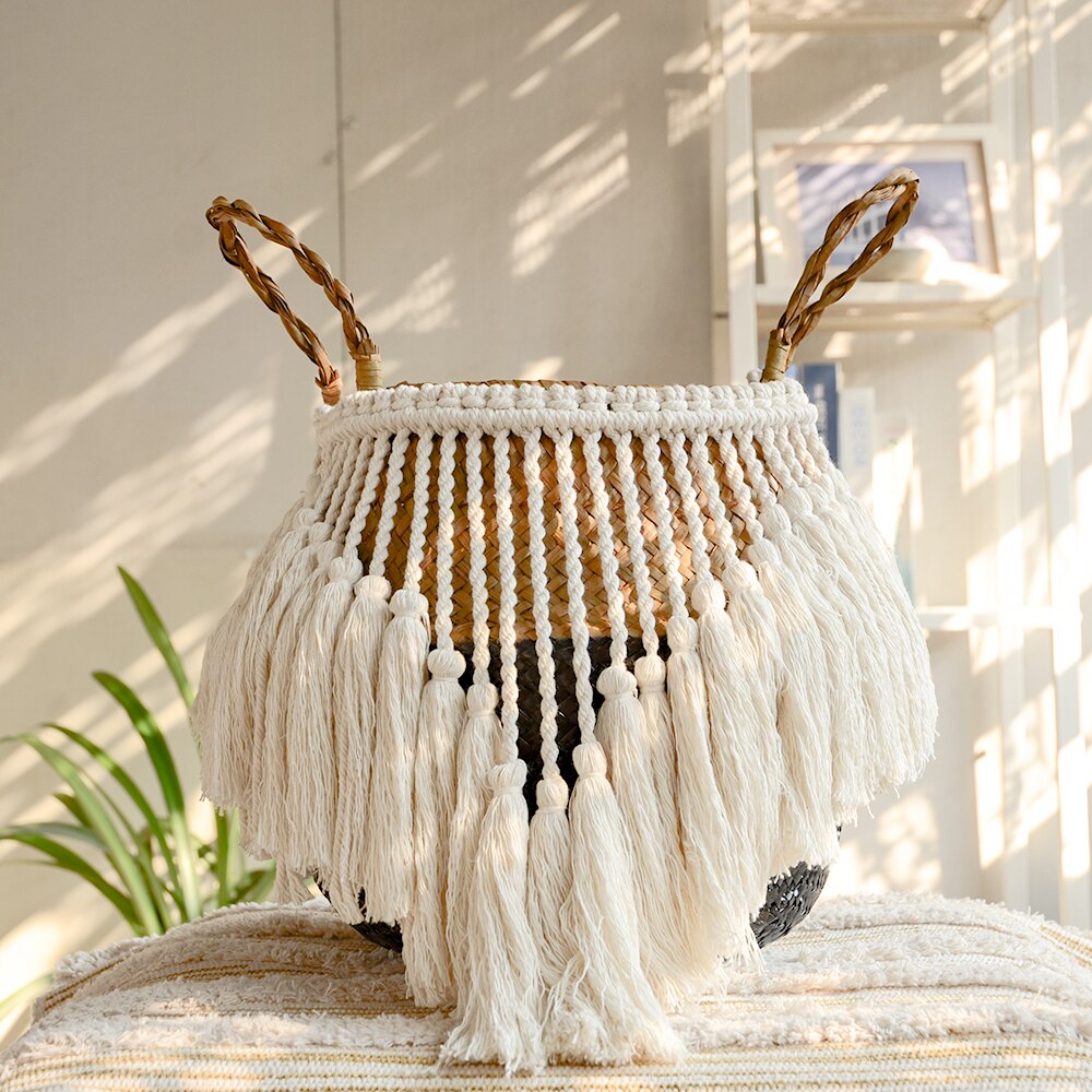 Macrame Woven Wicker Basket Handmade Boho