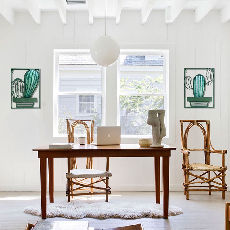 Metal Glass Green Cactus Wall Decor Set - Image 5