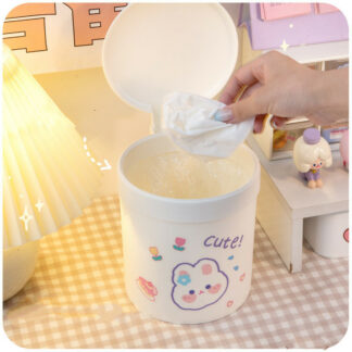 Mini Trash Can Cute Cartoon Waste Bin, White