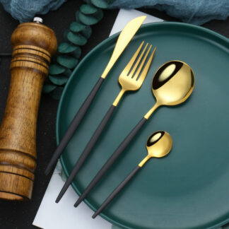 Mirror Black Gold Stainless Steel Cutlery Set