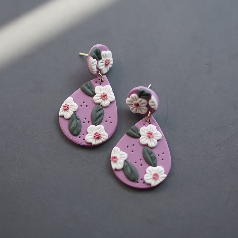 Purple Geometric Polymer Clay Earings - Image 7