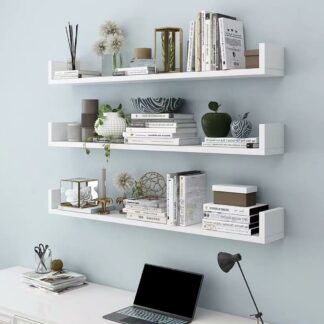 Multi-functional U-shaped Solid Wood Floating Wall Shelf