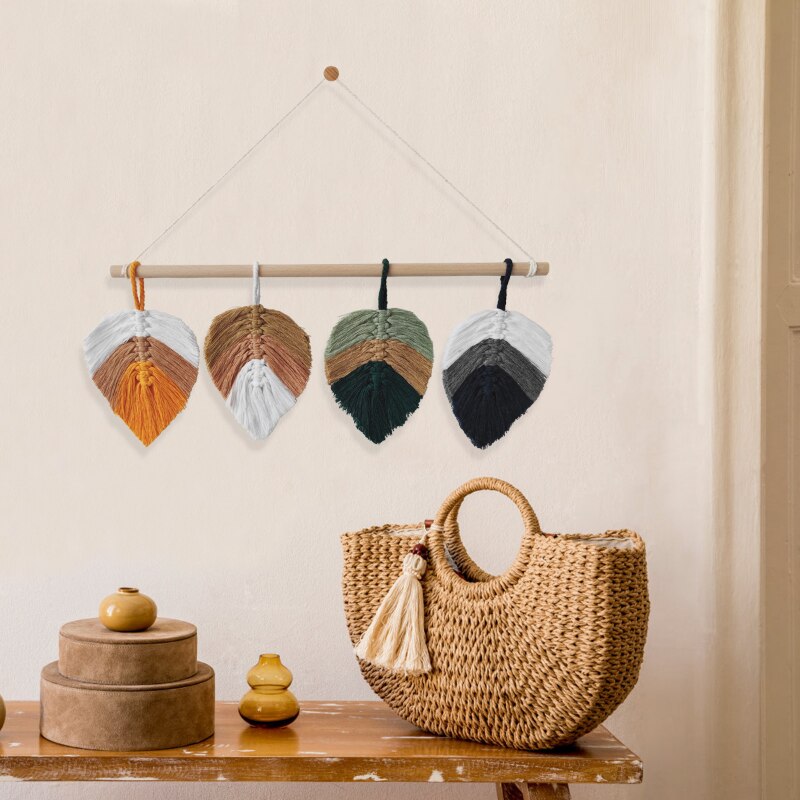Multicolor Leaf Macrame Tapestry Wall Hanging - Image 7
