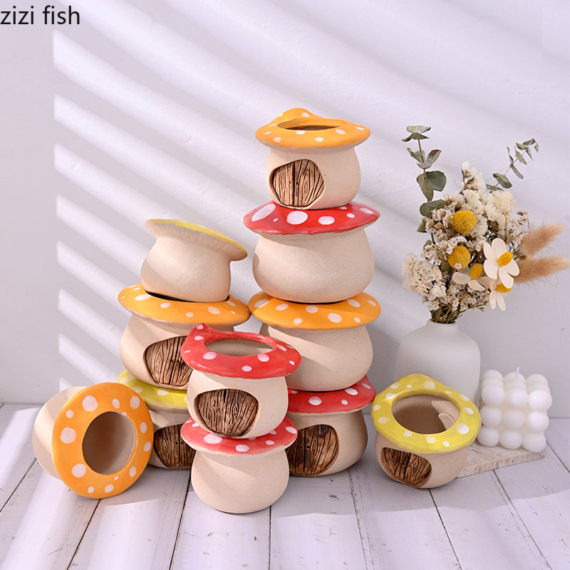 4PCS/Set Mushroom Shape Ceramic Plant Pots