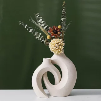 2Pcs/Set Ceramic Flower Vase Nordic Frosted White Matte