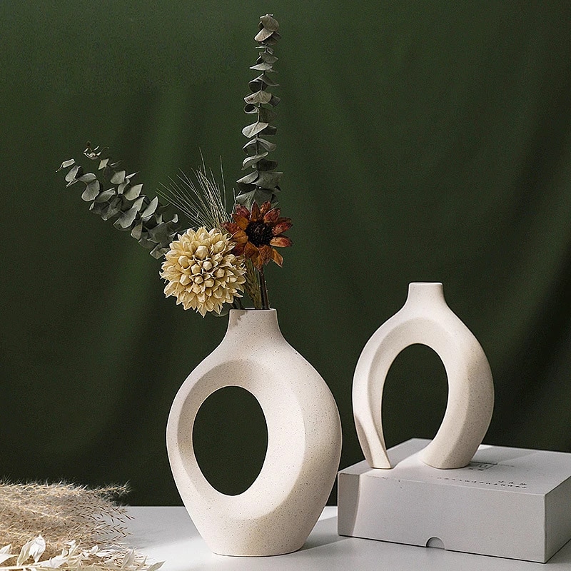 2Pcs/Set Ceramic Flower Vase Nordic Frosted White Matte - Image 2