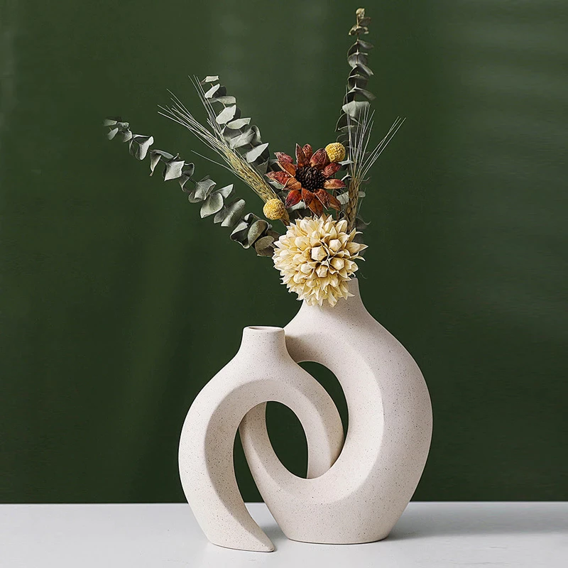 2Pcs/Set Ceramic Flower Vase Nordic Frosted White Matte