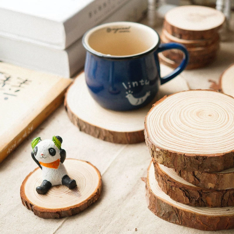 Natural Round Wooden Slice Cup Mat Coaster