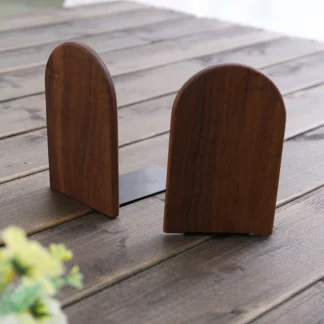 Natural Walnut Wood Metal Bookends