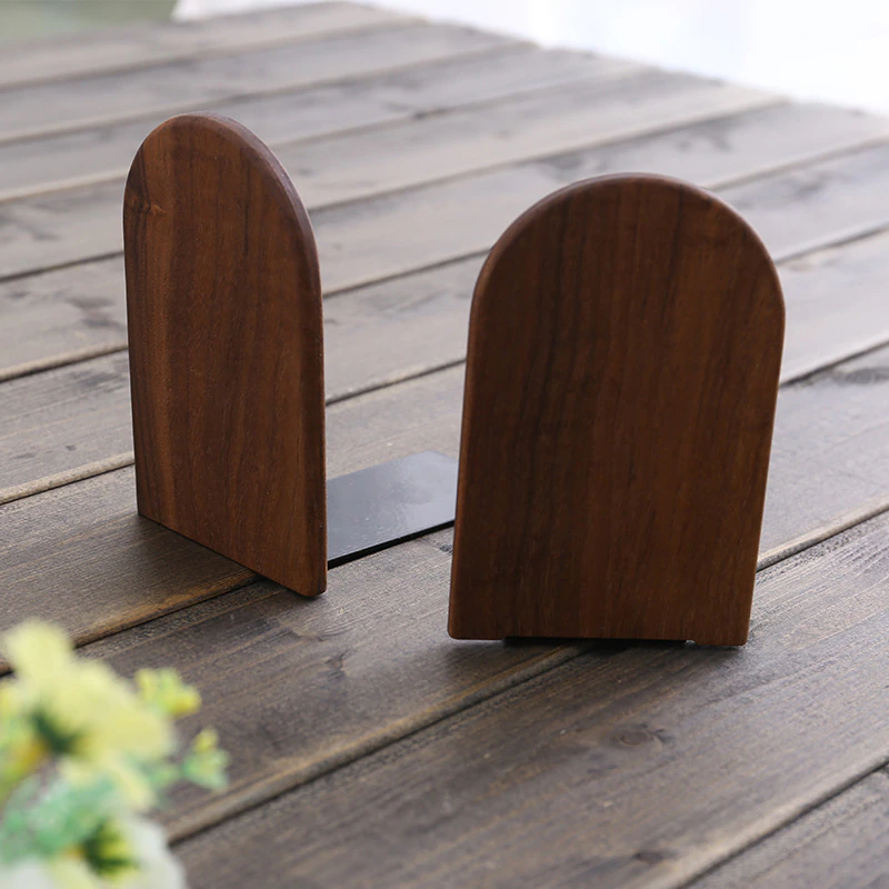 Natural Walnut Wood Metal Bookends