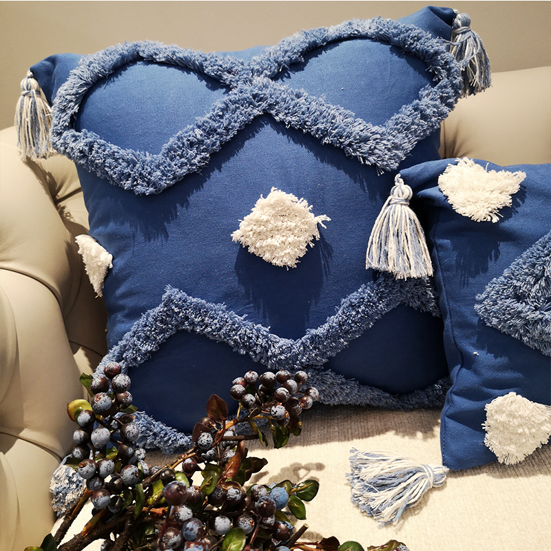 Navy Blue Pillow Case Zigzag 45x45cm