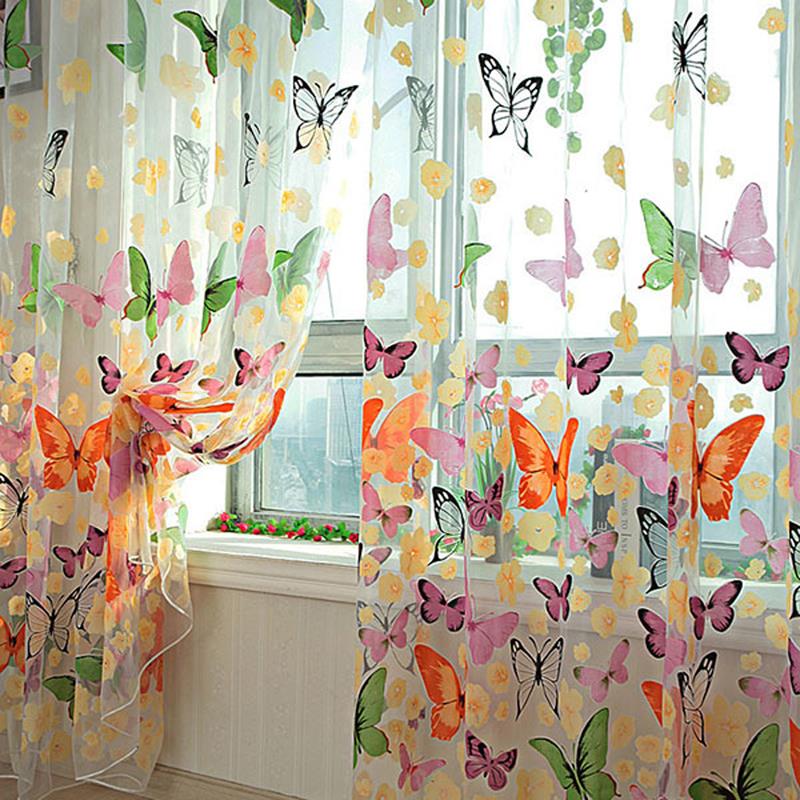 Butterflies Printed Voile Sheer Curtain