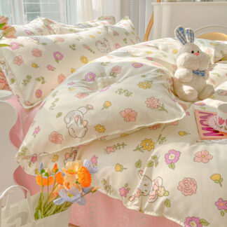New Cartoon Foral Print Polyester Bedding Set, Full Size