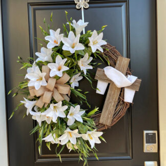 New Easter Cross Wreath with Bow Rattan Ring