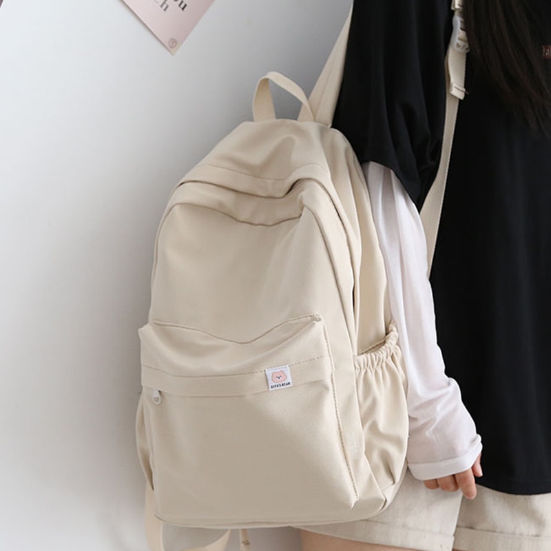 Waterproof Nylon Women Backpack Solid Color, White