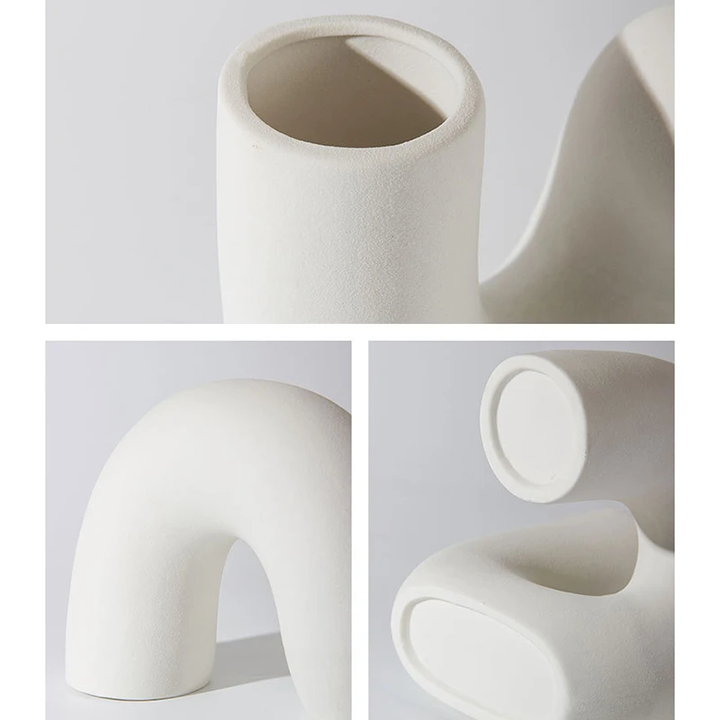 Nordic Style Ceramic Vase Modern Art Flower Arrangement Pot Ornaments Living Room Decor, White - Image 2